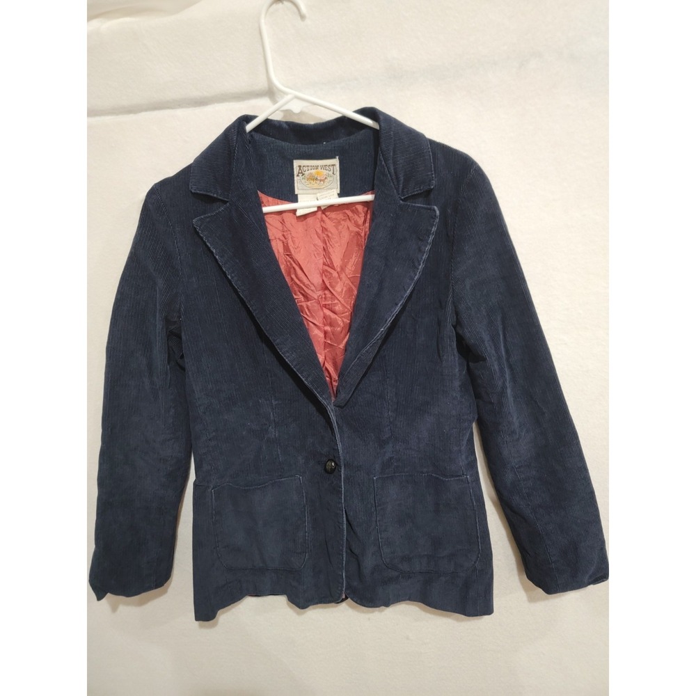 Action West Navy Blue Corduroy Western Sport Coat Jacket Size 11/12 Vintage 80's
